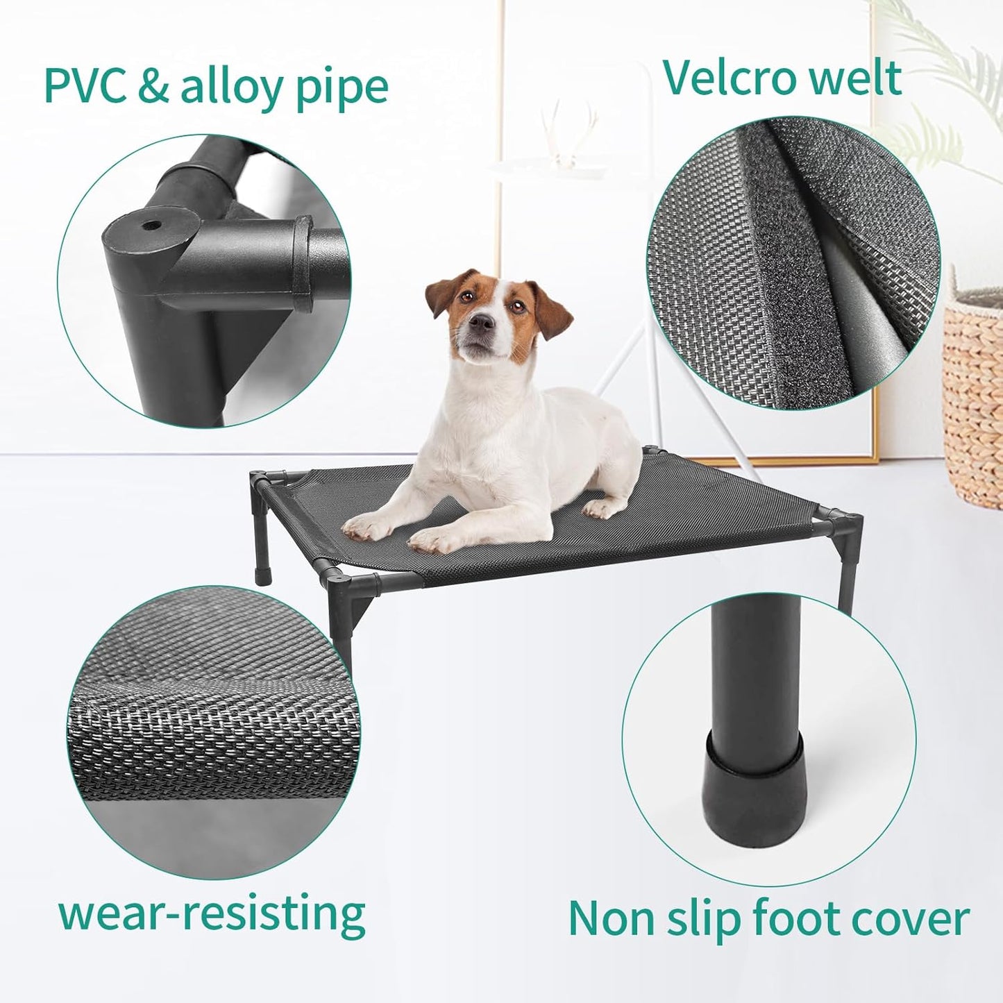 Medium Elevated Outdoor Dog Bed (32x25x8in) – Raised Dog Cot with Waterproof Construction, Breathable Teslin Mesh, Non-Slip Durable Base, Portable Design, Supports Dogs Up to 80 lbs, Black.