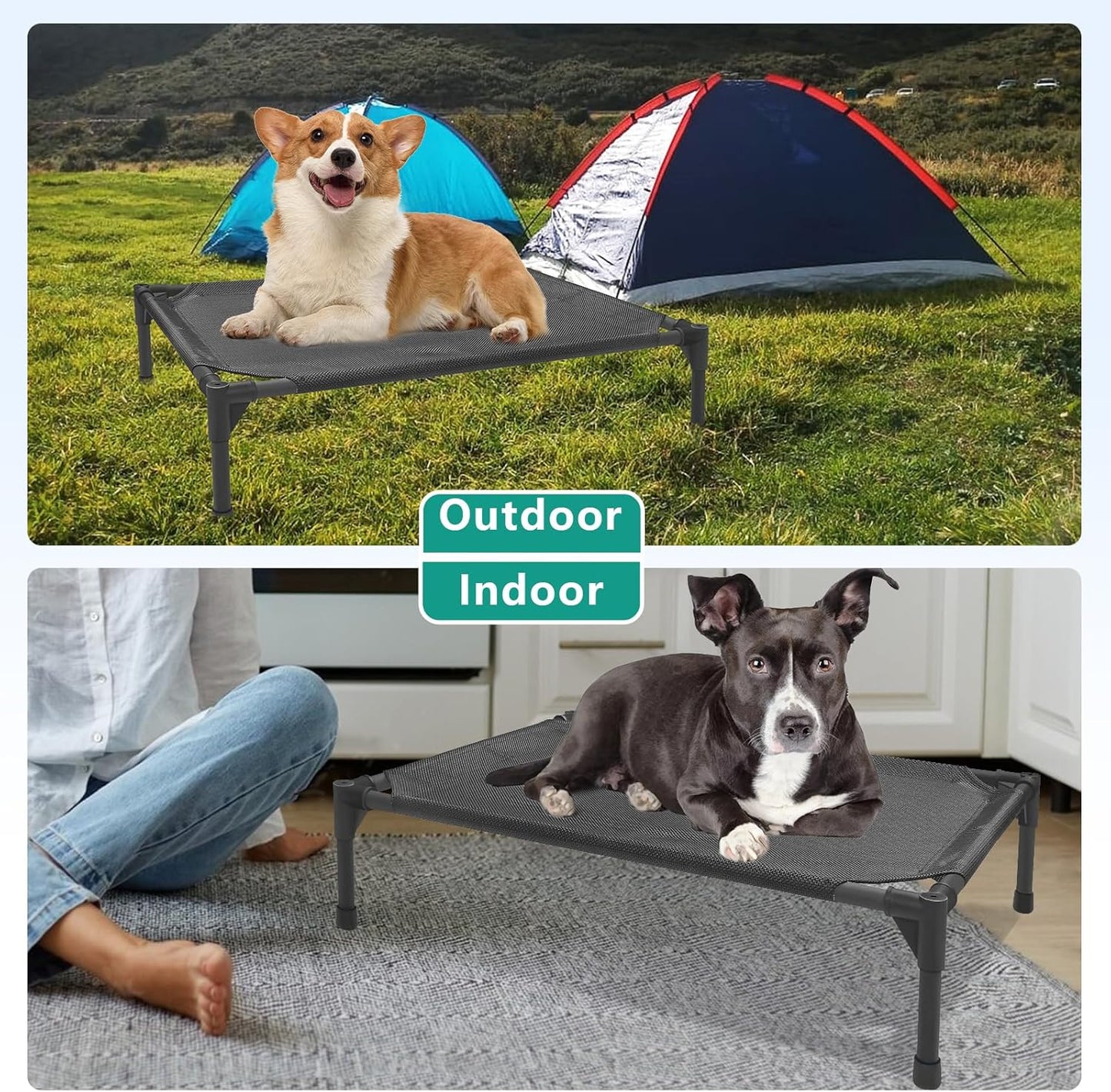 Medium Elevated Outdoor Dog Bed (32x25x8in) – Raised Dog Cot with Waterproof Construction, Breathable Teslin Mesh, Non-Slip Durable Base, Portable Design, Supports Dogs Up to 80 lbs, Black.