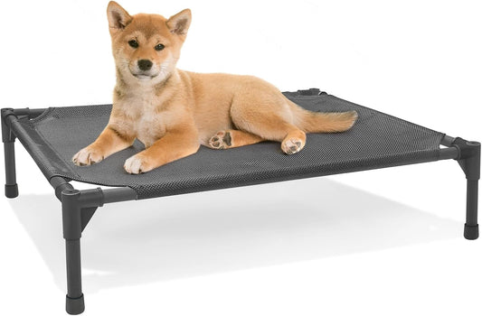 Small Elevated Outdoor Dog Bed (28x22x7in) – Raised, Waterproof Dog Cot with Breathable Teslin Mesh, Durable Non-Slip Construction, Portable Camping Bed for Dogs (Supports Up to 60 lbs), Black