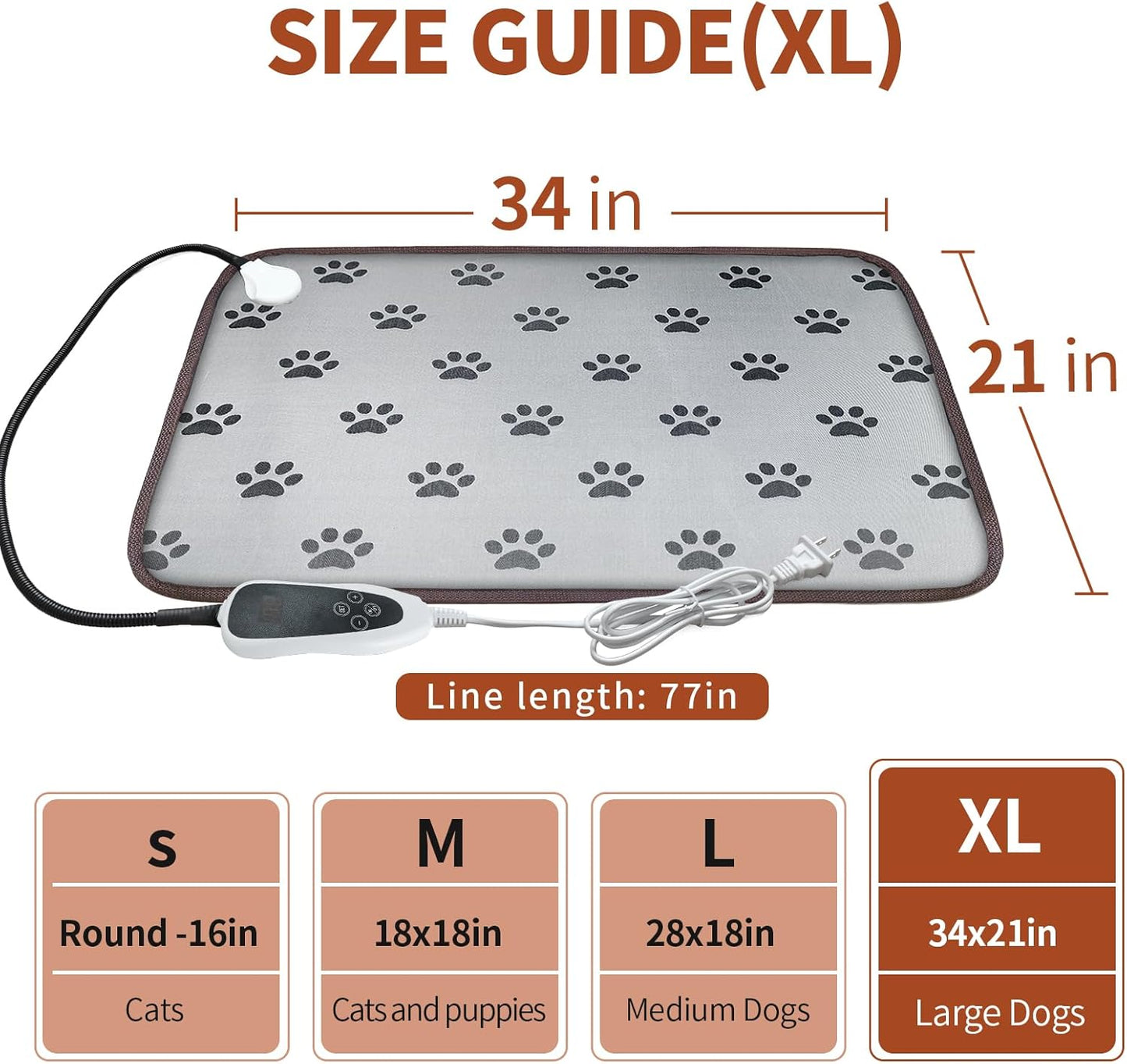 Waterproof Dog Heating Pad (28x18in) with Smart Thermostat – Heated Pet Bed for Whelping, Featuring Stability Wire Rope and Paw Print Design Puppy Heating Mat