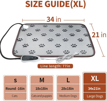 Waterproof Dog Heating Pad (28x18in) with Smart Thermostat – Heated Pet Bed for Whelping, Featuring Stability Wire Rope and Paw Print Design Puppy Heating Mat