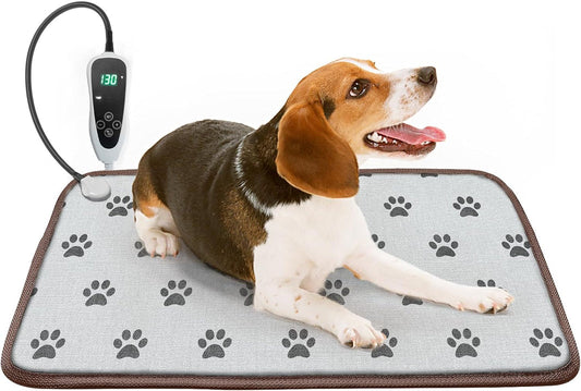 Waterproof Dog Heating Pad (28x18in) with Smart Thermostat – Heated Pet Bed for Whelping, Featuring Stability Wire Rope and Paw Print Design Puppy Heating Mat
