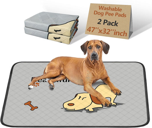 2-Pack Washable Dog Pee Pads (47x32in) – Super Absorbent, Thick, Reusable with Non-Slip Backing to Prevent Leaks – Ideal for Puppy Playpens, Crates, Whelping Boxes, and Potty Training – Grey