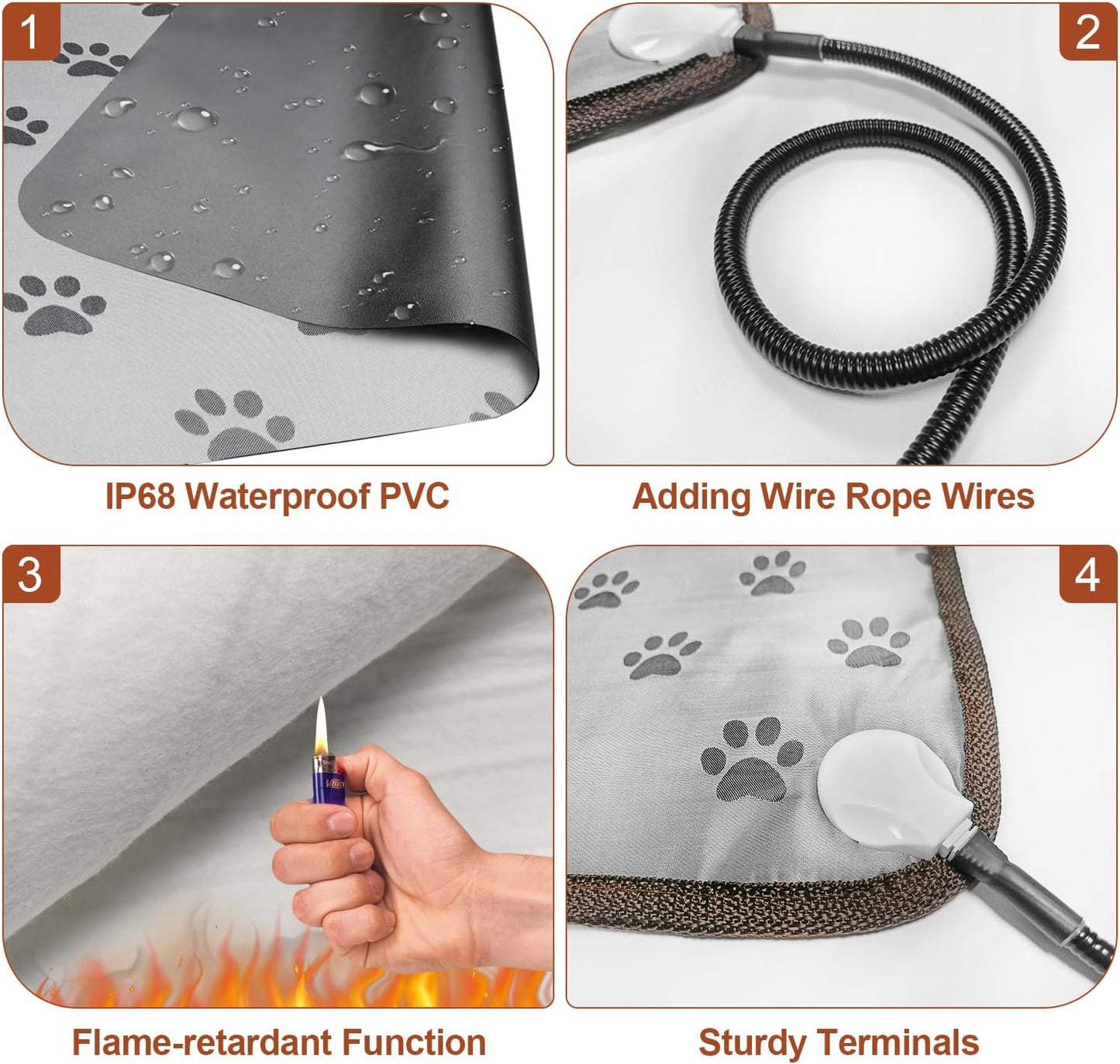 16-inch Round Cat Heating Pad – Waterproof Heated Bed with Smart Thermostat, Adjustable Temperature, Stability Rope, and Paw Print Pattern