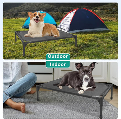 Medium Elevated Outdoor Dog Bed (32x25x8in) – Raised Dog Cot with Waterproof Construction, Breathable Teslin Mesh, Non-Slip Durable Base, Portable Design, Supports Dogs Up to 80 lbs, Black.