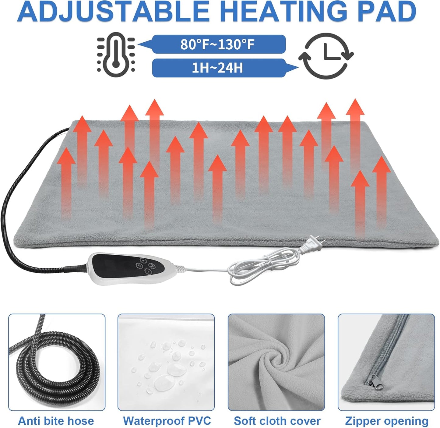 16-inch Round Cat Heating Pad – Waterproof Heated Bed with Smart Thermostat, Adjustable Temperature, Stability Rope, and Paw Print Pattern