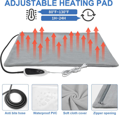 16-inch Round Cat Heating Pad – Waterproof Heated Bed with Smart Thermostat, Adjustable Temperature, Stability Rope, and Paw Print Pattern