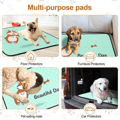 Reusable Blue Dog Pee Pads (4-Pack, 35x22in) – Extra-Absorbent, Thick, Leak-Resistant, Non-Slip Base – Ideal for Puppy Playpens, Crates, Whelping Boxes, and Potty Training.