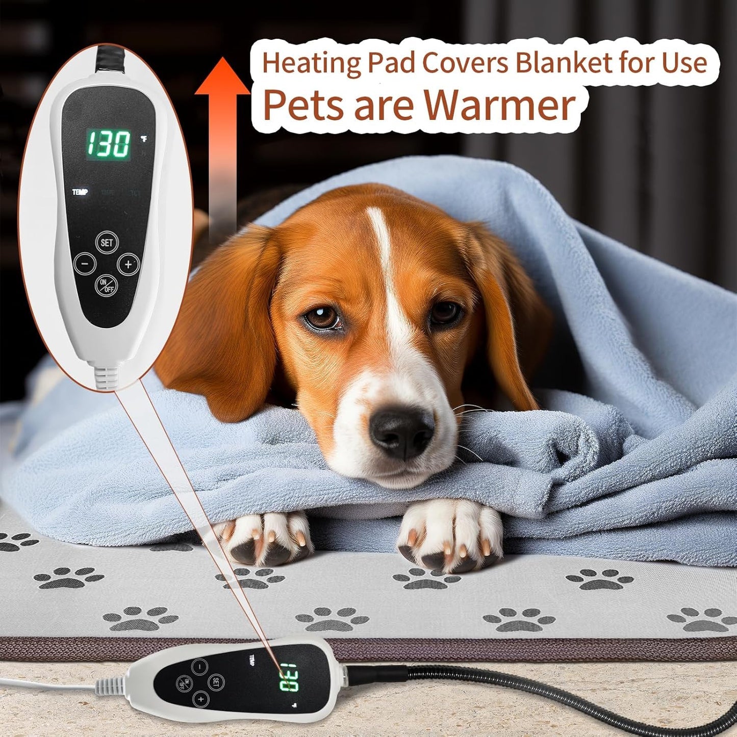 Waterproof Dog Heating Pad (28x18in) with Smart Thermostat – Heated Pet Bed for Whelping, Featuring Stability Wire Rope and Paw Print Design Puppy Heating Mat
