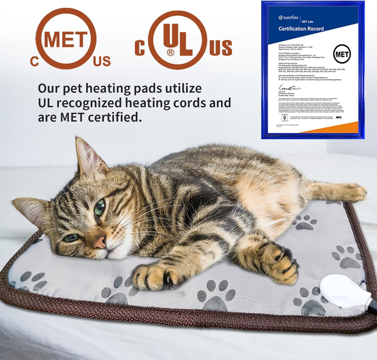 16-inch Round Cat Heating Pad – Waterproof Heated Bed with Smart Thermostat, Adjustable Temperature, Stability Rope, and Paw Print Pattern