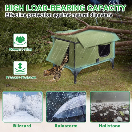 Medium-Sized Heated Outdoor Cat House for Winter with Rain-Proof Eaves, Waterproof Insulation, Built-In Heater, and Escape Safety Doors for Feral Cats.